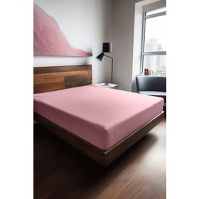 Soley Mix & Match Plain Pembe %100 Pamuk Çift Kişilik 140x200 cm Ranforce Lastikli Çarşaf