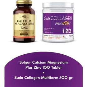 Solgar Calcium Magnesium Plus Zinc 100 Tablet + Suda Collagen Multiform Hyaluronic Acid Aromasız 300 gr Toz