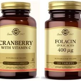 Solgar Cranberry Extract With Vitamin C 60 Kapsül + Solgar Folic Acid 400 Mcg 100 Tablet