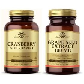 Solgar Cranberry Extract With Vitamin C 60 Kapsül + Solgar Grape Seed Extract 100 mg 30 Kapsül