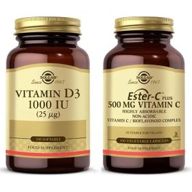 Solgar Vitamin D3 1000 IU 100 Kapsül + Ester-C 500 mg 100 Kapsül
