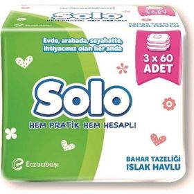 Solo 24'lü 3x60 Adet Bahar Tazeliği Kapaklı Islak Havlu Mendil