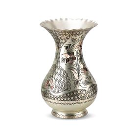 Sonay Bakırcılık Gül Çiçek Gümüşlü İşlemeli Bakır Vazo