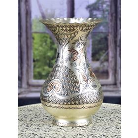 Sonay Bakırcılık Gül Çiçek Gümüşlü İşlemeli Bakır Vazo