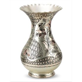 Sonay Bakırcılık Gül Çiçek Gümüşlü İşlemeli Bakır Vazo