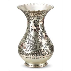 Sonay Bakırcılık Gül Çiçek Gümüşlü İşlemeli Bakır Vazo