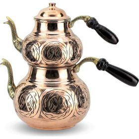 Sonay Bakırcılık Osmanlı Ocağı ve Ağır İşlemeli Keski Kırmızı Bakır Çaydanlık