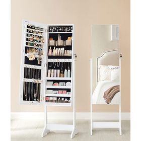 Songmics JJC002W01 Beyaz Ayaklı Aynalı Kilitlenebilir Dolap