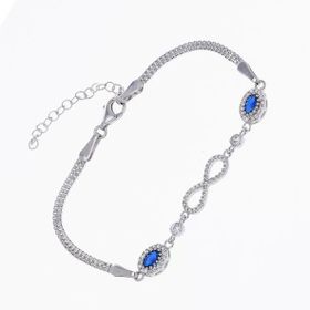 Sonsuzluk Model Oval Lacivert Zirkon Taşlı 925 Ayar Gümüş Kadın Bileklik