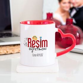 Soppigo Resim Öğretmeni Kalpli Kırmızı Kupa