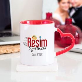 Soppigo Resim Öğretmeni Kalpli Kırmızı Kupa