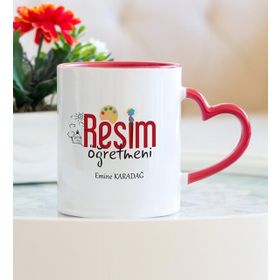 Soppigo Resim Öğretmeni Kalpli Kırmızı Kupa