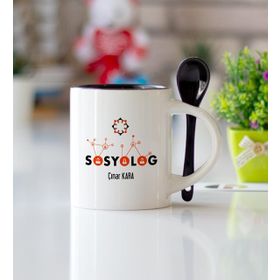 Sosyolog Siyah Kaşıklı Kupa Bardak