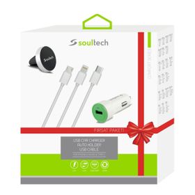 Soultech MIX001 Araç Şarj 3 USB Kablo Araç Tutucu
