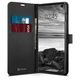 Spigen 605CS25819 Samsung Galaxy S10 La Manon Wallet Saffiano Black Kılıf