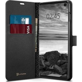 Spigen 605CS25819 Samsung Galaxy S10 La Manon Wallet Saffiano Black Kılıf