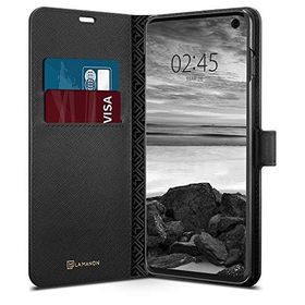 Spigen 605CS25819 Samsung Galaxy S10 La Manon Wallet Saffiano Black Kılıf