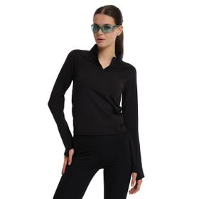 Sportive 25KK1033-SYH Siyah Dewey Half-Zip Kadın Koşu T-Shirt