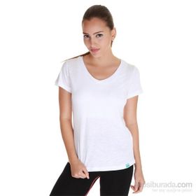 Sportive V Yaka Beyaz Kadın T-Shirt