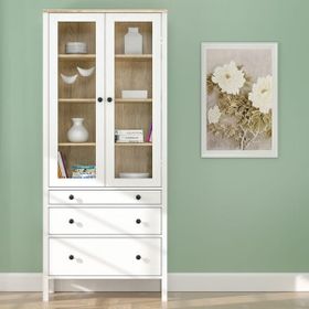SSB Furniture Helen Beyaz Safir Meşe 194x35x83 cm Camlı Kitaplık