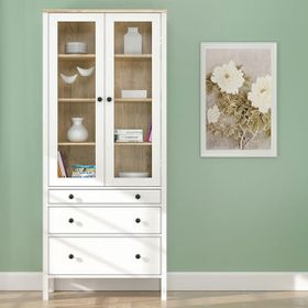 SSB Furniture Helen Beyaz Safir Meşe 194x35x83 cm Camlı Kitaplık