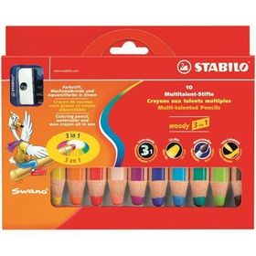Stabilo Woody 3 in 1 10 Renk Kuru Boya+Kalemtıraş