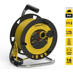 Stanley 50 mt 3x1.5 mm ST-P Termikli IP44 4 Kapaklı Soketli Profesyonel Makaralı Kablo