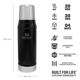 Stanley Klasik Vakumlu 0.75 lt Matte Black Pebble Paslanmaz Çelik Termos