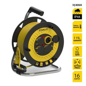 Stanley ST-P-2525 Dört Prizli 3x2.5 mm 25 Metre Makaralı Seyyar Uzatma Kablosu