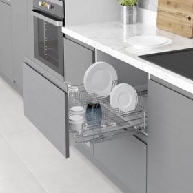 Starax S-2033-C Bardaklık 80 cm Kapağa Monte Çift Açılım Gizli Raylı Tepsili Tabaklık