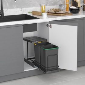 Starax S-2392 Antrasit Teleskopik Raylı Plastik Gövde 12+12 lt Çöp Kovası