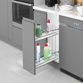 Starax S-2493-C Krom Sol 22 cm Ahşap Tablalı Gizli Raylı Deterjanlık