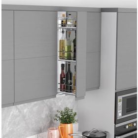 Starax S-2912-C Sağ 15 cm Çift Açılım Gizli Raylı 3 Sepetli Ahşap Tabanlı Mini Şişelik