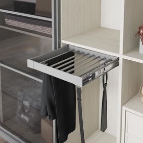 Starax S-6206-G Gri 70 cm Frenli Teleskopik Raylı Alüminyum Pantolonluk-Kemer ve Kravat Askılı