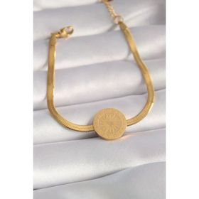 Starefsane 316L Çelik Gold Renk İtalyan Zincir Model İşlemeli Madalyon Figür Kadın Bileklik