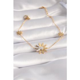 Starefsane 316L Çelik Gold Renk Zirkon Taşlı Çiçek Model Kadın Bileklik