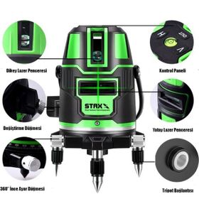 Stax Germany Tek Akülü Otomatik Hizalamalı 360° Çantalı Yatay Dikey Çok Fonksiyonlu Lazer Metre