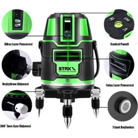 Stax Germany Tek Akülü Otomatik Hizalamalı 360° Çantalı Yatay Dikey Çok Fonksiyonlu Lazer Metre