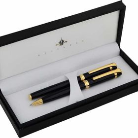 Steelpen 183 Satürn Siyah Altın Dolma-Tükenmez Kalem Seti