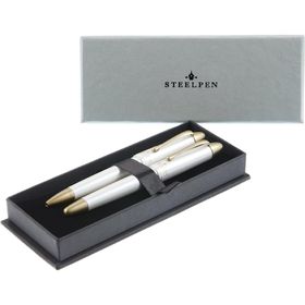 Steelpen Pearl Serisi 4590 Dt İnci Beyazı Dolma Kalem ve Tükenmez Kalem