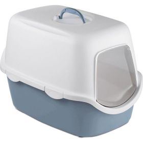 Stefanplast Cathy Beyaz Mavi 56x40x40 cm Kapalı Kedi Tuvaleti