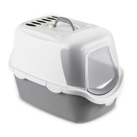 Stefanplast Cathy Easy Clean Beyaz Gri 56x40x40 cm Filtreli Kapalı Kedi Tuvaleti