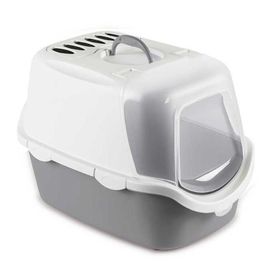 Stefanplast Cathy Easy Clean Beyaz Gri 56x40x40 cm Filtreli Kapalı Kedi Tuvaleti