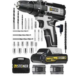 Steiner Alman 198 VF 10 Ah Darbeli Metal Dişli Şanzıman Çift Akülü 24 Parça Gri Şarjlı Vidalama Matkap