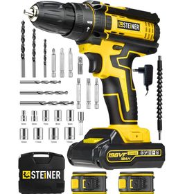Steiner Alman 198 VF 10 Ah Darbeli Metal Dişli Şanzıman Çift Akülü 24 Parça Sarı Şarjlı Vidalama Matkap