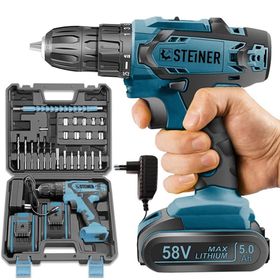 Steiner Alman Kupfer Darbeli 58 V 5 Ah Çift Akülü 24 Parça Mavi Vidalama Matkap