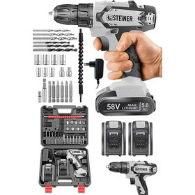 Steiner Germany Technology Kupfer Darbeli 58 V 5 Ah Çift Akülü Gri 24 Parça Vidalama Matkap