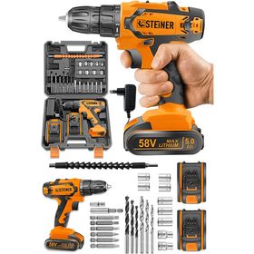 Steiner Germany Technology Kupfer Darbeli 58 V 5 Ah Çift Akülü Turuncu 24 Parça Vidalama Matkap