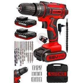 Steiner Germany Technology Titan 58 V 5 Ah Darbeli Çift Akülü Vidalama Metal Şanzıman Şarjlı Matkap