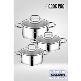 Stevig 4 Cook Pro Süzgeç Kapaklı 18 10 6 Parça Paslanmaz Çelik Tencere Seti